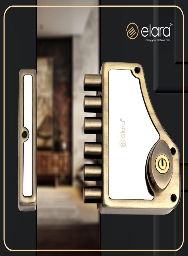 إلارا قفل باب Elara Deadbolt Hexabolt 2CK للباب الرئيسي، قفل مزلاج، قفل باب داخلي الفتح مع 4 مفاتيح نحاسية قابلة للعكس (عتيق، EDL-02، Hexabolt، مفتاح فائق) - Image 3